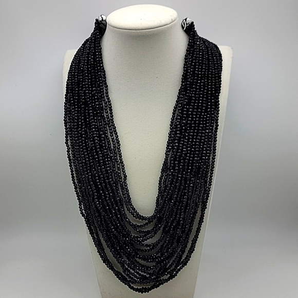 815.00 Cts Natural 20 Strand Black Spinel Faceted Gemstone Beaded Necklace - Picture 4 of 12